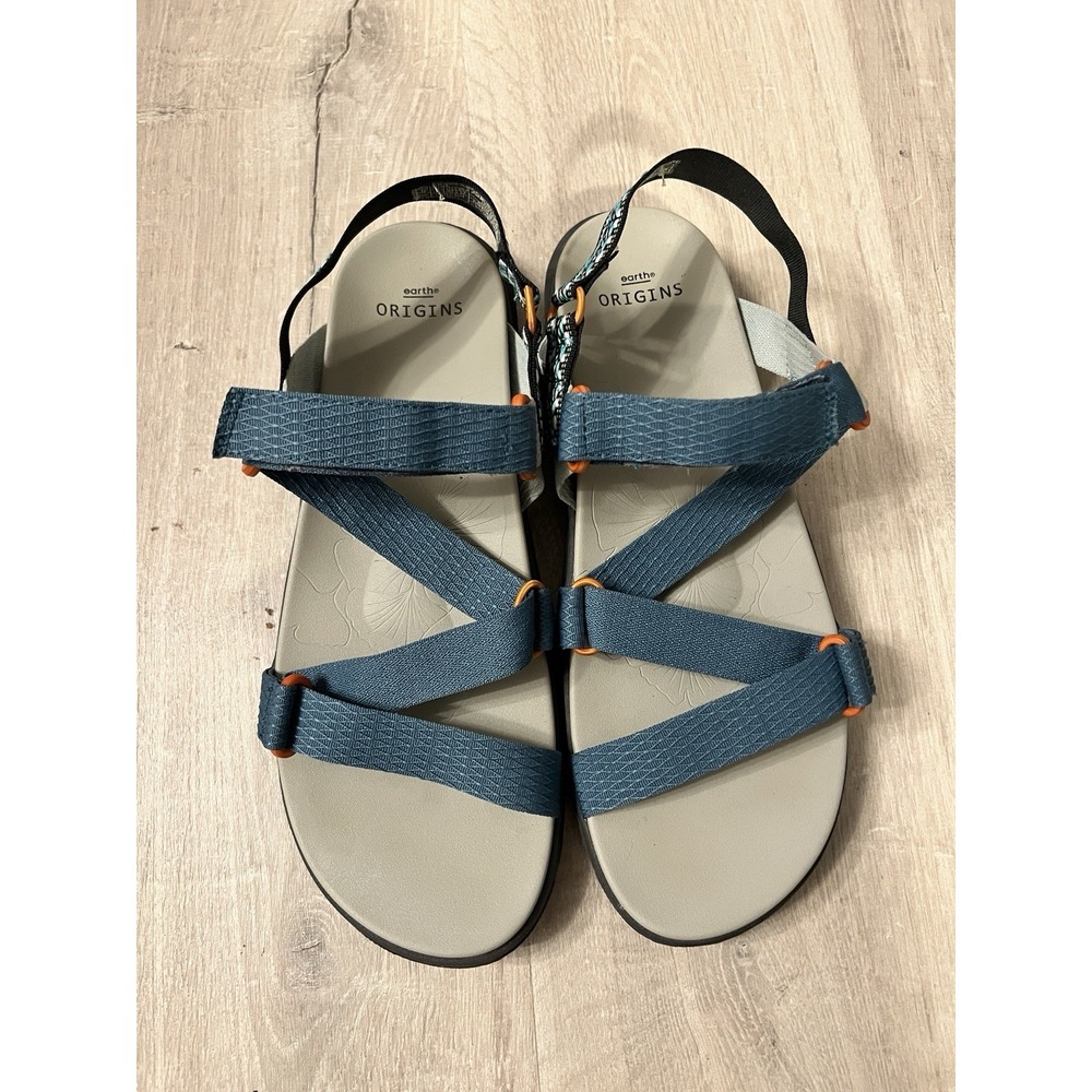 Earth Origins Veda Strappy Sandals Women's 10 Blue Resort Preppy Boho Artsy
